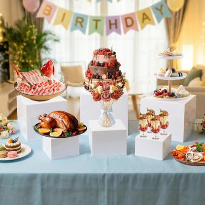 10 Pcs Acrylic Buffet Risers, Large Stackable Food Display Stand, Nesting Cube Box with Hollow Bottom, Food Risers for Buffet Table Dessert Jewelry Catering(10'' 9'' 8'' 7'' 6'' 5'' 5'' 4'' 4'' 3'') - color: White, size: 10Pcs(10'' 9'' 8'' 7'' 6'' 5'' 5''