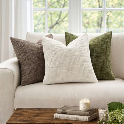MIULEE Chenille Textured Throw Pillow Covers Cream White 18x18 Set of 2 - color: Cream White, size: 18" x 18" (Pack of 2)