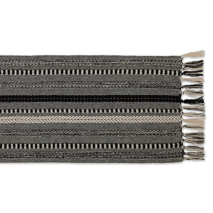 DII Braided Stripe Table Runner, 15x72 with 2.5" Fringe, Black - size: 15x72" (15x77", Fringe Included)