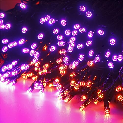 HOME LIGHTING Halloween Lights, 66FT 200 LED Plug in Green Wire String Light, 8 Lighting Modes Waterproof Fairy Mini Lights for Indoor Outdoor Christmas Wedding Party Decorations (Orange & Purple) - color: Orange & Purple