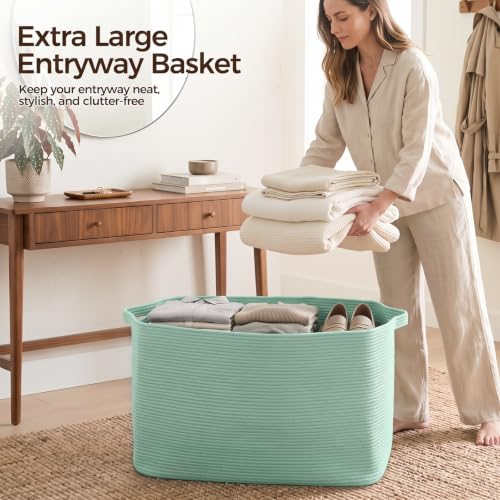 OIASKET 95L Extra Large Blanket Basket, 24" x 16.9" x 14.2" Woven Basket - color: Green, size: 24"x16.9"x14.2"