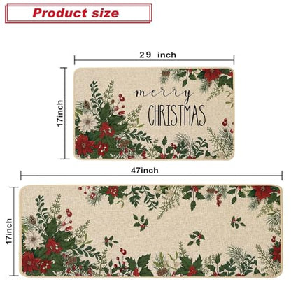 Baccessor Christmas Kitchen Rugs Set of 2, 17x29 and 17x47 Inch - color: Holly Berry