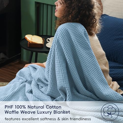 PHF 100% Cotton Waffle Throw Blanket Lightweight Breathable, Dusty Blue - color: Dusty Blue, size: Throw(50" x 60")