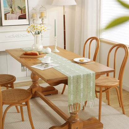 Rustic Boho Table Runner, Farmhouse Table Runners 108 Inches Long for Kitchen Dining Room, 13x108 Inches, Sage Green Lines - color: Hollow Sage Green Lines, size: 13"x108" / 33x275cm