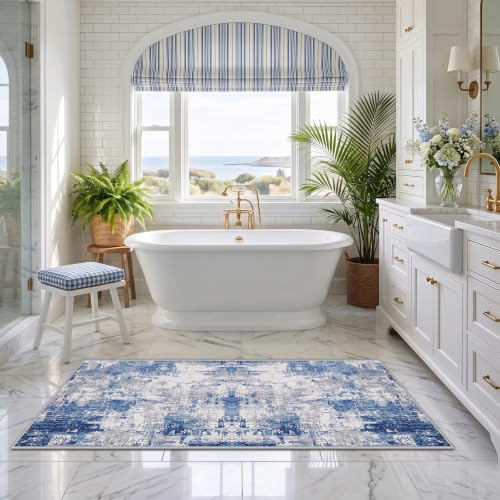 RELEANY Washable Runner 2'x6' Abstract Area Rug for Hallway Blue Gray - color: Blue/Gray, size: 2' x 6' (Runner)