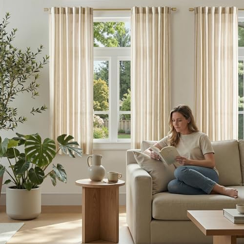 jinchan Light Filtering Striped Linen Curtains 63 Inch Length 2 Panels - color: Yellow, size: 50"W x 63"L (Pack of 2)