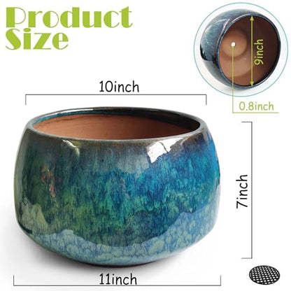 Reactive Glaze Peacock Color 11" Ceramic Plant Pot，Large Flower Pot Planter
