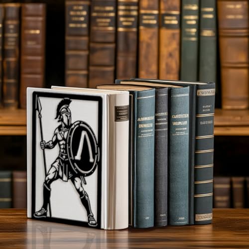 Peacoblue 5.3"x4.3"x7.9" Metal Bookends, Heavy Duty Book Ends for Shelves - style: Spartan Warrior