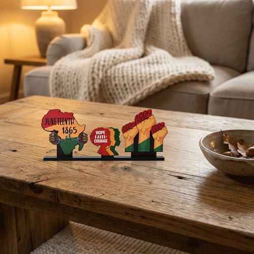 Smile Juneteenth Wooden Decor, Hope Faith Courage Desktop Signs Black History Month Black Pride Gifts - style: Juneteenth