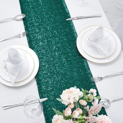 Pufogu 12 x 72 inches Hunter Green Sequin Table Runner, 2 Packs - color: Hunter Green