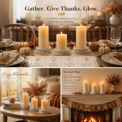 Hanobe Wooden Candle Holder for Pillar Candles Set of 3 Candlestick Holders