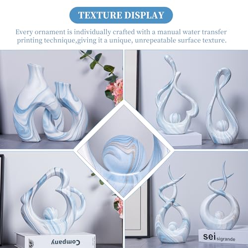 Blue Marble Abstract Sculptures Set of 2, Coffee Table Centerpiece - color: Blue Marble Set 9697&11473