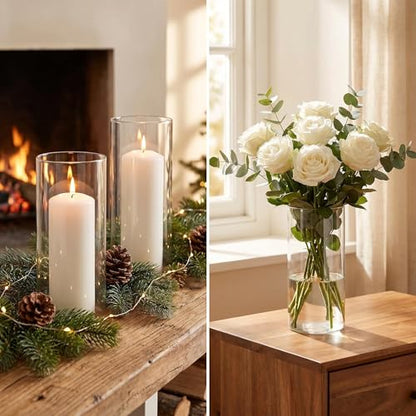 Hurricane Candle Holders, Clear Glass Cylinder Centerpieces Vases, Pillar Candle Sleeves for Wedding, Table Decoration Centerpiece Floral Room Home, Dining Room Decor 3 Pieces