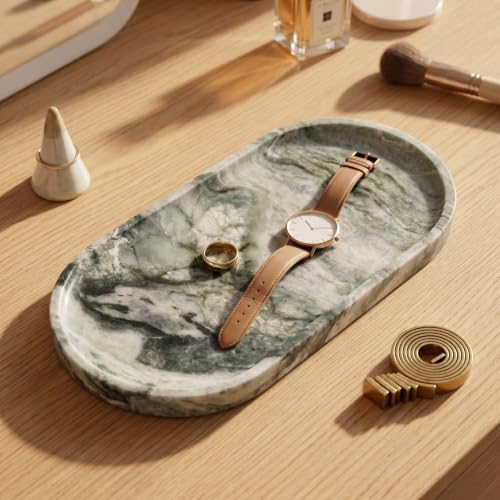 YKAJO Shangri-la Green Oval Marble Tray, 11.8x5.9 Vanity Perfume Organizer - color: Shangri-la Green, size: 11.8" x 5.9" x 0.6"