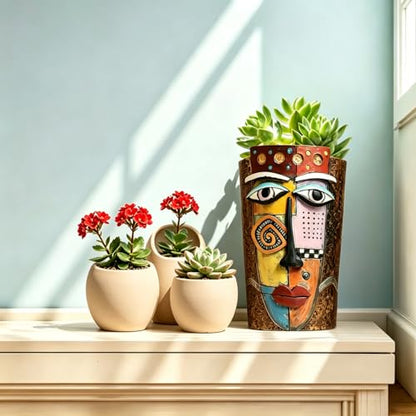 Picasso Abstract Face Planters Flower Pots, Handmade Resin Pots for Plants - color: Brown