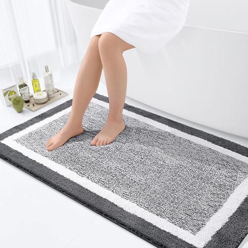 OLANLY Large Bathroom Rugs 47x32, Absorbent Microfiber Bath Rugs, Dark Grey | Non-Slip, Machine Washable, Quick Dry Shaggy Bath Carpet, Bath Mats for Bathroom Floor, Tub and Shower - color: Dark Grey and White, size: 47" X 32"