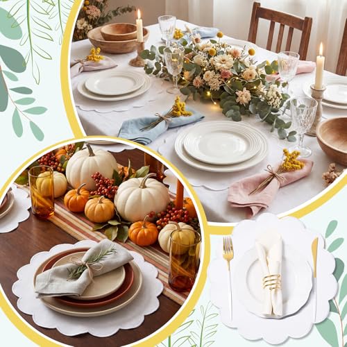 Qinyoung 6 Pieces White Cotton Placemats 13.8 Inch Scalloped placemats - size: 13.8 Inches, style: Solid Color