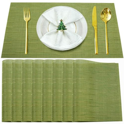 Green Vinyl Placemats Set of 8,Washable Dining PVC Table Mats - color: A-green, size: 8PCS 12"Wx18"L