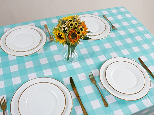 Kesfey Blue Gingham Tablecloth Picnic Party Checkered Table Cover 3 Packs - color: Aqua and White