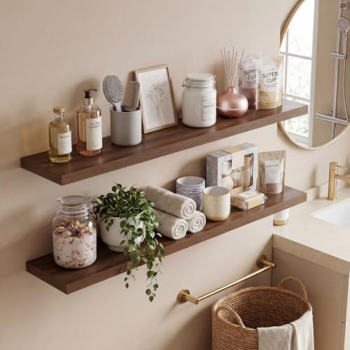 Vivelove 10 in Deep Floating Shelves 16” Set of 2, Walnut - color: Walnut, size: 16”wx10.2”dx1.5”h