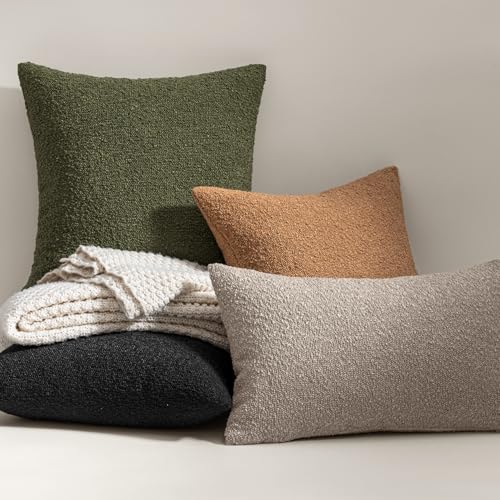 MIULEE Textured Boucle Lumbar Pillow Cover for Bed 12x20 Olive Green - color: Olive Green, size: 20" x 12" (Pack of 1)
