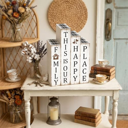 Xuhal 4 Pcs Farmhouse Home Decor, Wooden Rustic Table Decorations Family - style: Home