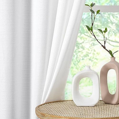 Chyhomenyc White Curtains 54 Inch Length 2 Panels, Faux Linen - color: White, size: 30"W x 54"L (Pack of 2)