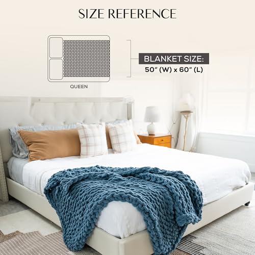 SAMIAH LUXE Chunky Knit Throw Blanket 50x60 in, 6 lb Oceanside Blue - color: Oceanside, size: 50x60in