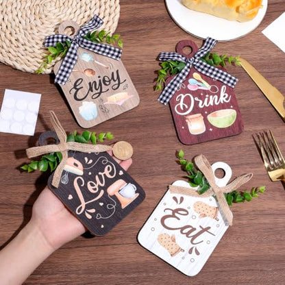 PH PandaHall 4 Styles Eat Wooden Sign, Wall Decor Eat Wood Cutting Board Sign Eat/Drink/Enjoy/Love Farmhouse Tiered Tray with Hemp Rope Hanging Wall Decor for Home Kitchen Dining Living Room Bar - style: Eat/Drink/Enjoy/Love