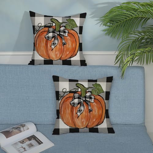 Fall Buffalo Plaid Orange Pumpkin Pillow Covers 18x18 Set of 2 - color: Black-buffalo Plaid Pumpkin, size: 18" x 18" (Pack of 2)