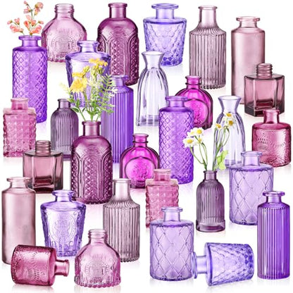 Yaomiao 30 Pcs Glass Bud Vases Centerpieces, Purple Series - color: Purple Series