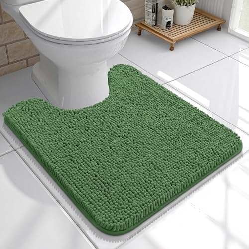 OLANLY Toilet Rugs U-Shaped 20x20, Soft Absorbent Chenille Contour Rugs - color: Olive Green, size: 20" X 20" Contour Rug