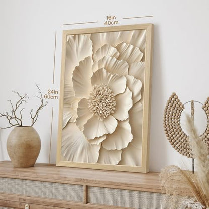 Hianan Wood Framed Neutral Beige Botanical Wall Art Set of 3, 16x24 in - color: Beige(Wood), size: 24"L x 16"W