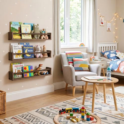 Fixwal Floating Nursery Book Shelves for Wall, 16.5 Inches, Set of 3, Brown - color: Brown, size: 16.5inches
