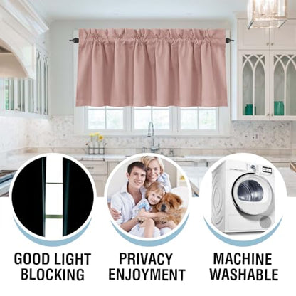 H.VERSAILTEX 100% Blackout Curtain Valances for Windows 2 Panels Thermal Insulated Rod Pocket Small Short Valance for Kitchen Cafe Bathroom Living Room Bedroom Laundry,Baby Pink,52" W x 18" L - color: Baby Pink