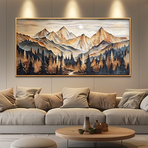 Wood Farmed Canvas Wall Art For Living Room Large Wall Decor For Office Bedroom Decorations Mountain Landscape Pictures Abstract Painting Artwork Room Wall Mural Aesthetic Home Decor 30x60 In - color: Abstract Mountain Range Wood Frame, size: 60"L x 30"W