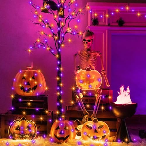 CCILAND 2 Pack 20FT Halloween Fairy Lights Battery Operated with Timer - color: Purple & Orange