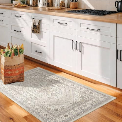 2x4 Washable Entryway Area Rug - Non-Slip Boho Throw Rugs Beige Gray - color: Beige/Gray, size: 2' x 4' (Rectangular)