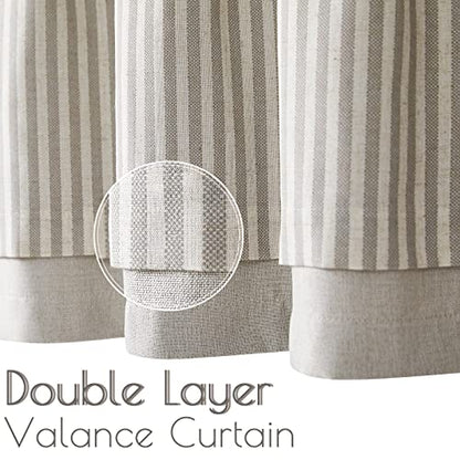 jinchan Stripe Linen Kitchen Valance Curtain, 50x18, 1 Panel, Taupe Grey - color: Boxter Striped | Taupe on Linen, size: 50"W x 18"L (Pack of 1)