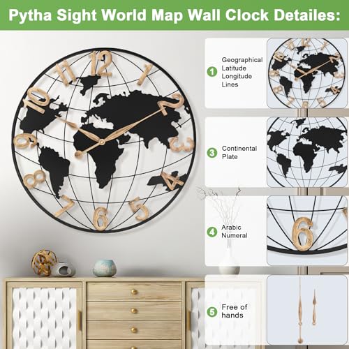 Pytha Sight 30 Inch Large Extra Giant Oversized Arabic World Map Wall Clock - color: Black Arabic, size: 30 inch