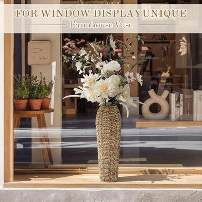 Ninehaou 16.5" Tall Rattan Floor Vase for Dried Flowers Boho Home Decor