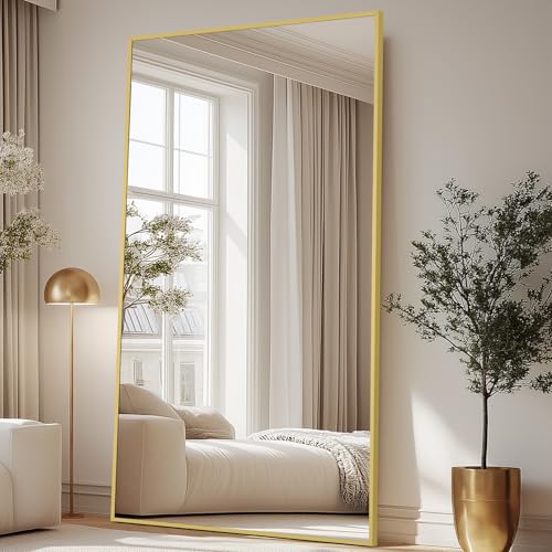 MELOMOIR 81"x41" Oversized Floor Mirror Freestanding, Gold Mirror Full Length for Bedroom Living Room Home Gym, Shatterproof Tempered Glass - color: Gold-rect, size: 81"L x 41"W