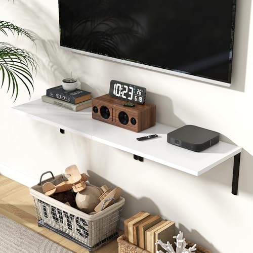 Fun Memories Floating Shelves for Wall, 12 Inch Deep Floating Shelves Set of 2, Wall Mounted Shelf with Metal Brackets, Rustic Wood Wide Shelf for Bathroom, Kitchen and Living Room, White, 24W x 12D - color: White | L Bracket, size: 24"L x 12"D