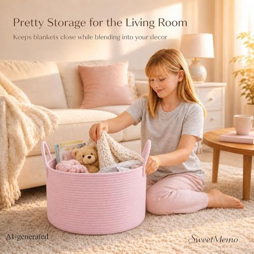 Large Gift Basket Empty to Fill Kit, Woven Rope Basket, Pink - color: Blush Pink, size: Large