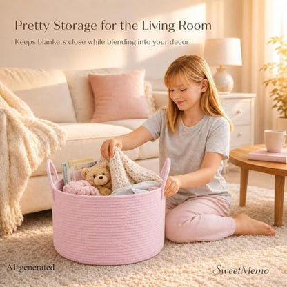 Large Gift Basket Empty to Fill Kit, Woven Rope Basket, Pink - color: Blush Pink, size: Large