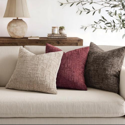 MIULEE Chenille Textured Throw Pillow Covers Burgundy 16x16 Set of 2 - color: Burgundy, size: 16" x 16" (Pack of 2)