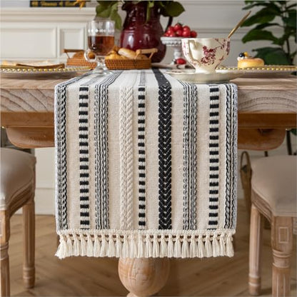 Caflife Black and Beige Woven Rustic Boho Table Runner 60 Inchs Long - color: Black, size: 13x60Inch