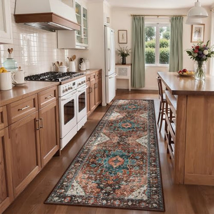 Ciicool Washable Long 10ft Runners for Hallway,2'6''x10' Kitchen Runner Rug - color: Brick Red/Dull Teal, size: 2'6" x 10' (Runner)