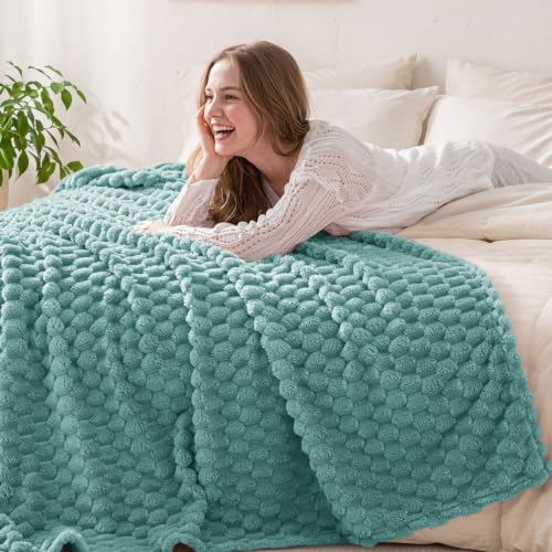 Exclusivo Mezcla Extra Large Soft Fleece Throw Blanket, 50x70 Inches 3D Clouds Stylish Jacquard Throw Blanket for Couch, Cozy Soft Lightweight for All Season, Celadon Blanket - color: Celadon, size: Throw ( 50x70 IN )