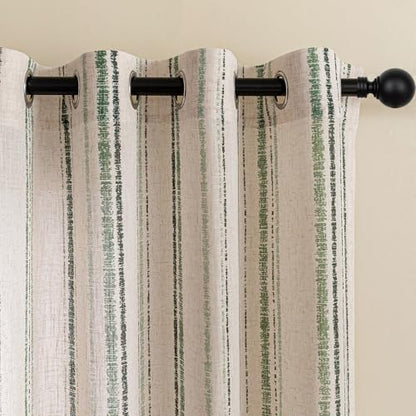 MYSKY HOME Green Striped Linen Curtains for Bedroom 63 Inches 2 Panels - color: Green, size: 52"W x 63"L (Pack of 2)